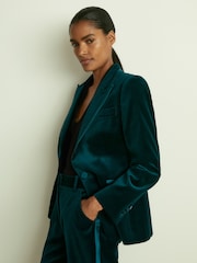 Reiss Teal Parisa Petite Velvet Flared Suit Trousers - Image 4 of 8