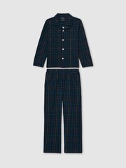 Reiss Green/Navy/White Tomba Set 13-14 yrs Brushed-Cotton Check Pyjama Set - Image 1 of 5