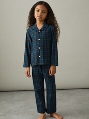 Reiss Green/Navy/White Tomba Set 13-14 yrs Brushed-Cotton Check Pyjama Set - Image 4 of 5
