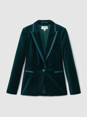 Reiss Teal Parisa Petite Velvet Single Breasted Suit Blazer - Image 2 of 9