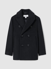 Reiss Navy Bergamo Wool-Blend Twill Double-Breasted Coat - Image 2 of 5