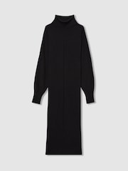 Reiss Black Winslet Roll-Neck Knitted Midi Dress With Cashmere - Image 2 of 7