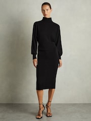 Reiss Black Winslet Roll-Neck Knitted Midi Dress With Cashmere - Image 3 of 7
