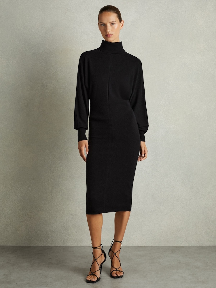 high neck knitted midi dress Buy Reiss Black Winslet Roll-Neck Knitted Midi Dress With Cashmere from  Next USA