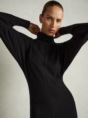 Reiss Black Winslet Roll-Neck Knitted Midi Dress With Cashmere - Image 4 of 7