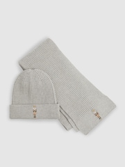 Мягкий меланж Серый - Reiss Cornelius Nutcracker Embroidered Hat and Scarf Set - Image 1 of 4