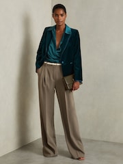 Reiss Teal Parisa Velvet Single Breasted Suit Blazer - Image 1 of 8