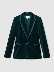 Reiss Teal Parisa Velvet Single Breasted Suit Blazer - Image 2 of 8