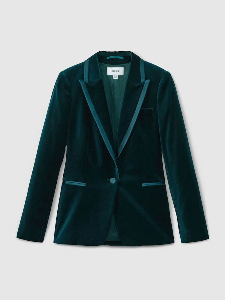 Reiss Teal Parisa Velvet Single Breasted Suit Blazer - Image 2 of 8