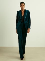 Reiss Teal Parisa Velvet Single Breasted Suit Blazer - Image 3 of 8
