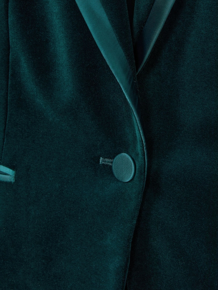 Reiss Teal Parisa Velvet Single Breasted Suit Blazer - Image 8 of 8