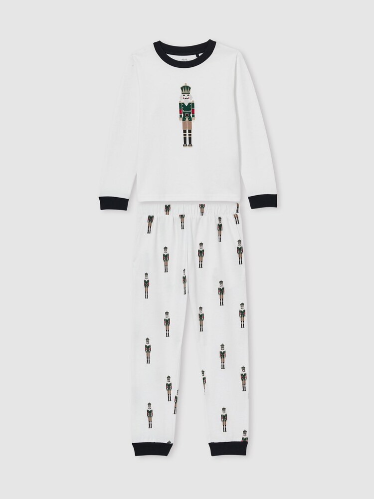Reiss White Hornton Set 13-14 yrs Brushed-Cotton Nutcracker-Print Pyjama Set - Image 1 of 4