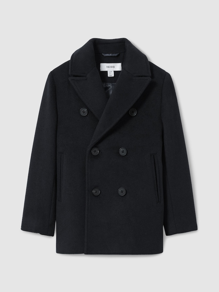 Reiss Navy Bergamo 13-14 yrs Wool-Blend Twill Double-Breasted Coat - Image 1 of 5