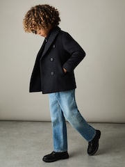 Reiss Navy Bergamo 13-14 yrs Wool-Blend Twill Double-Breasted Coat - Image 2 of 5