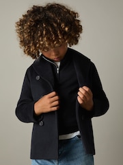 Reiss Navy Bergamo 13-14 yrs Wool-Blend Twill Double-Breasted Coat - Image 3 of 5