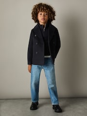 Reiss Navy Bergamo 13-14 yrs Wool-Blend Twill Double-Breasted Coat - Image 4 of 5