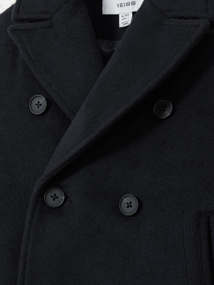 Reiss Navy Bergamo 13-14 yrs Wool-Blend Twill Double-Breasted Coat - Image 5 of 5