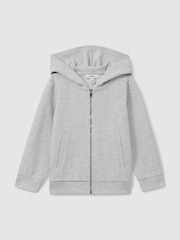 Reiss Grey Melange Vark 9-13 yrs Cotton Blend Textured Zip-Front Hoodie - Image 2 of 4