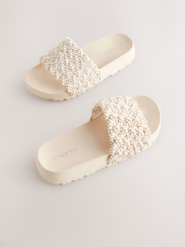 Ivory Pearl Woven Sliders - Image 1 of 4