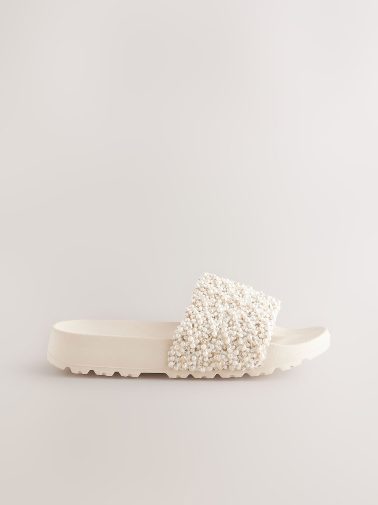 Ivory Pearl Woven Sliders - Image 2 of 4
