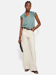 Jigsaw Green Recycled Satin Frill Neck Top - Image 1 of 7