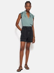 Jigsaw Green Recycled Satin Frill Neck Top - Image 3 of 7