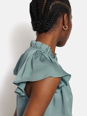 Jigsaw Green Recycled Satin Frill Neck Top - Image 4 of 7