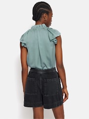 Jigsaw Green Recycled Satin Frill Neck Top - Image 5 of 7