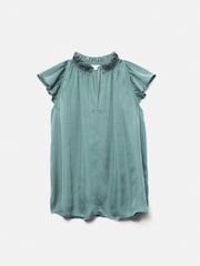 Jigsaw Green Recycled Satin Frill Neck Top - Image 7 of 7