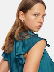 Jigsaw Blue Recycled Satin Frill Neck Top - Image 2 of 7