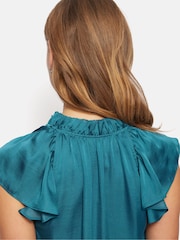 Jigsaw Blue Recycled Satin Frill Neck Top - Image 3 of 7