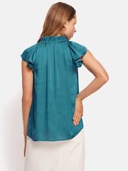 Jigsaw Blue Recycled Satin Frill Neck Top - Image 5 of 7