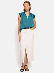 Jigsaw Blue Recycled Satin Frill Neck Top - Image 6 of 7