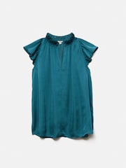 Jigsaw Blue Recycled Satin Frill Neck Top - Image 7 of 7