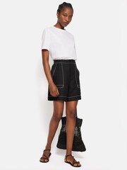 Jigsaw Black 100% Linen Contrast Stitch Shorts - Image 1 of 7