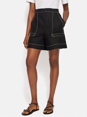 Jigsaw Black 100% Linen Contrast Stitch Shorts - Image 2 of 7