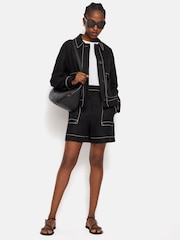 Jigsaw Black 100% Linen Contrast Stitch Shorts - Image 3 of 7