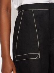 Jigsaw Black 100% Linen Contrast Stitch Shorts - Image 4 of 7