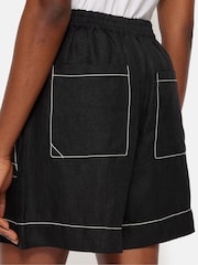 Jigsaw Black 100% Linen Contrast Stitch Shorts - Image 6 of 7