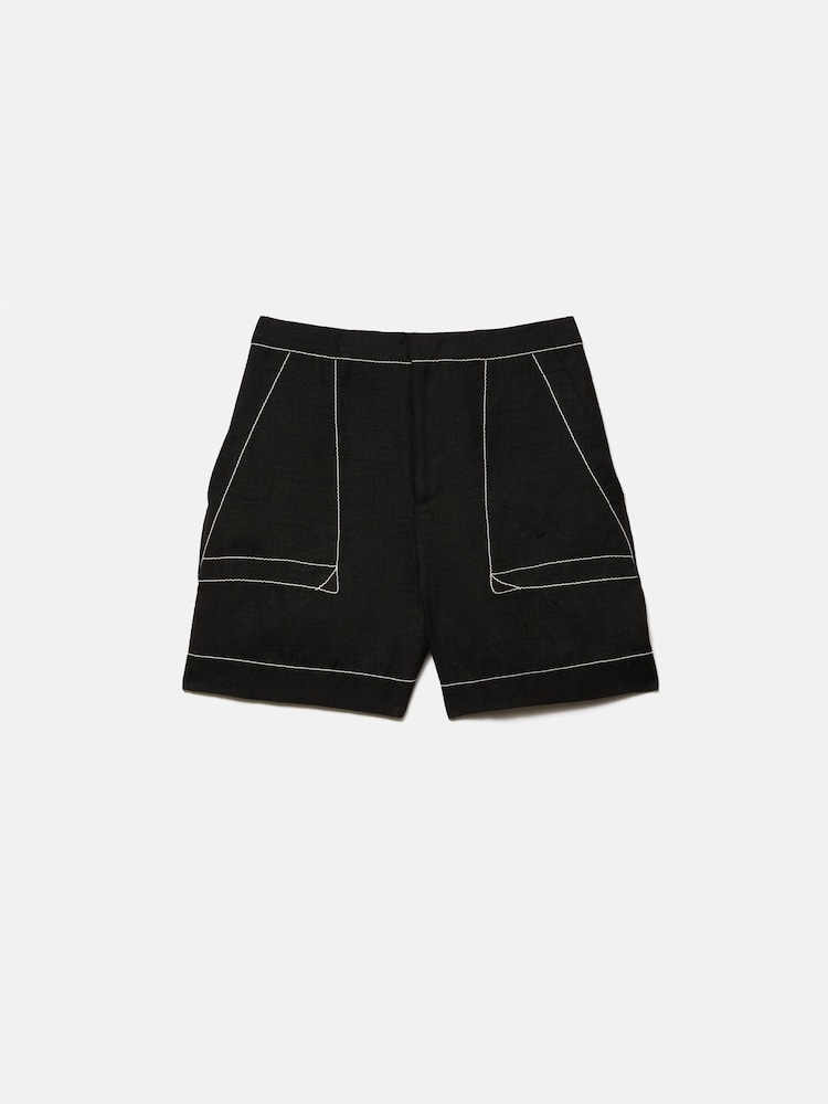 Jigsaw Black 100% Linen Contrast Stitch Shorts - Image 7 of 7