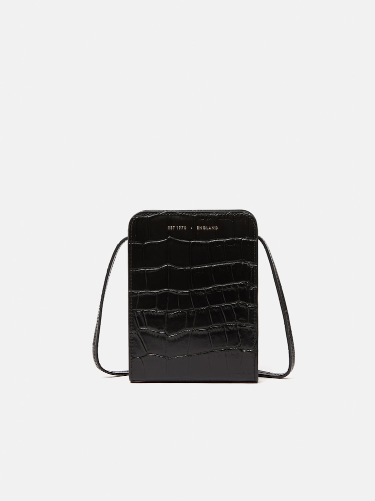 Jigsaw Black Leather Cross-Body Phone Bag - Image 1 of 6