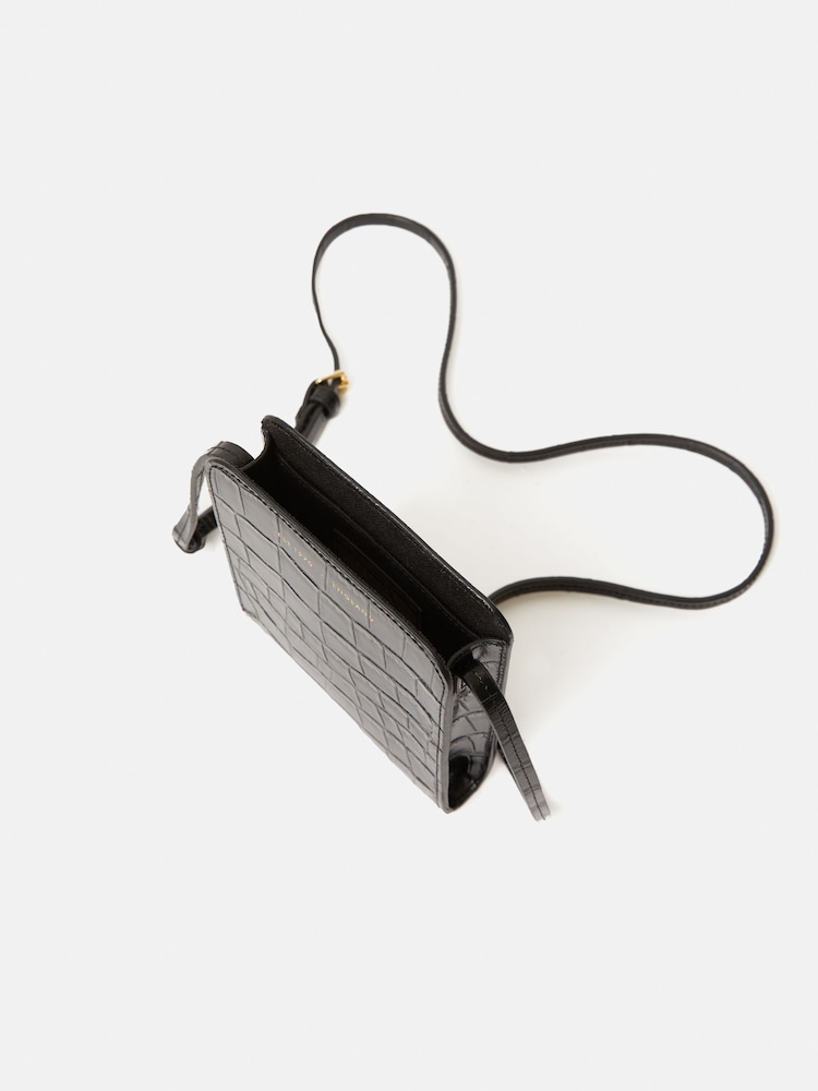 Jigsaw Black Leather Cross-Body Phone Bag - Image 2 of 6