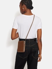 Jigsaw Brown Leather Cross-Body Phone 100% Cotton Bag - Image 1 of 6