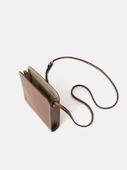 Jigsaw Brown Leather Cross-Body Phone 100% Cotton Bag - Image 3 of 6