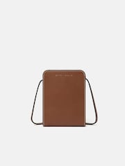 Jigsaw Brown Leather Cross-Body Phone 100% Cotton Bag - Image 4 of 6