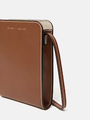 Jigsaw Brown Leather Cross-Body Phone 100% Cotton Bag - Image 5 of 6