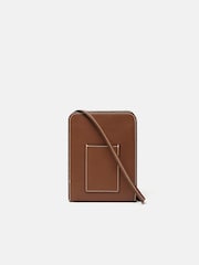 Jigsaw Brown Leather Cross-Body Phone 100% Cotton Bag - Image 6 of 6