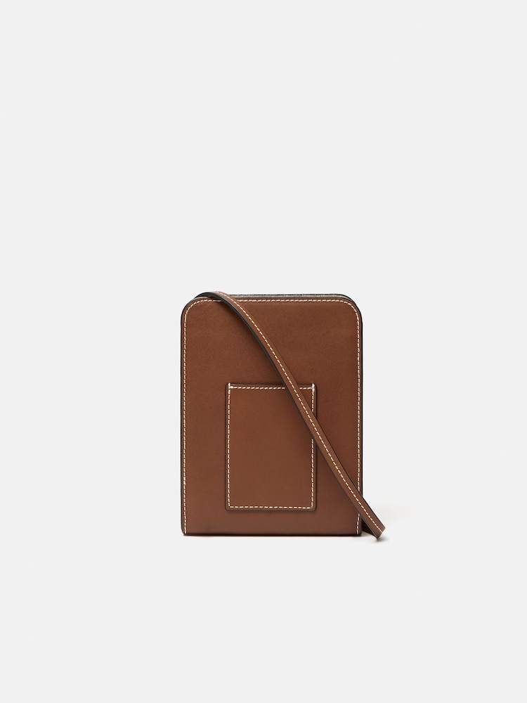 Jigsaw Brown Leather Cross-Body Phone 100% Cotton Bag - Image 6 of 6