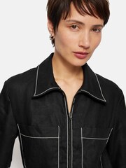 Jigsaw Black 100% Linen Contrast Stitch Jumpsuit - Image 5 of 7