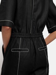Jigsaw Black 100% Linen Contrast Stitch Jumpsuit - Image 6 of 7